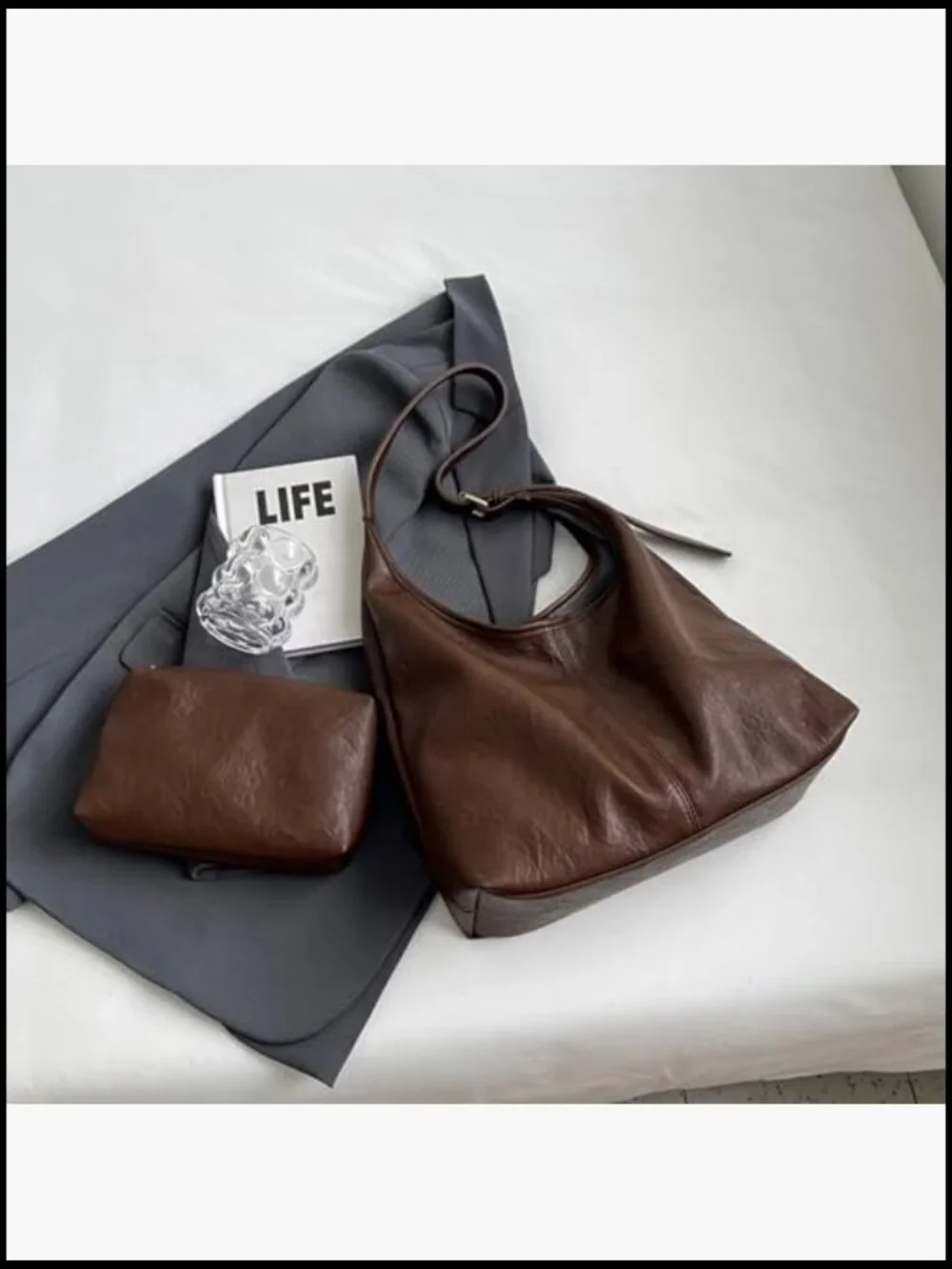 Vegan Leather Hobo Bag Set 2 Piece Slouchy Tote Crossbody Shoulder Handbag Purse